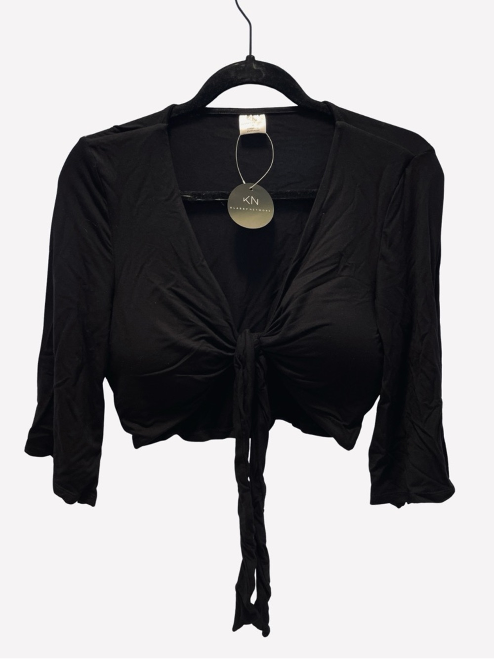 Klassy Network Black Tie-Front Crop Top